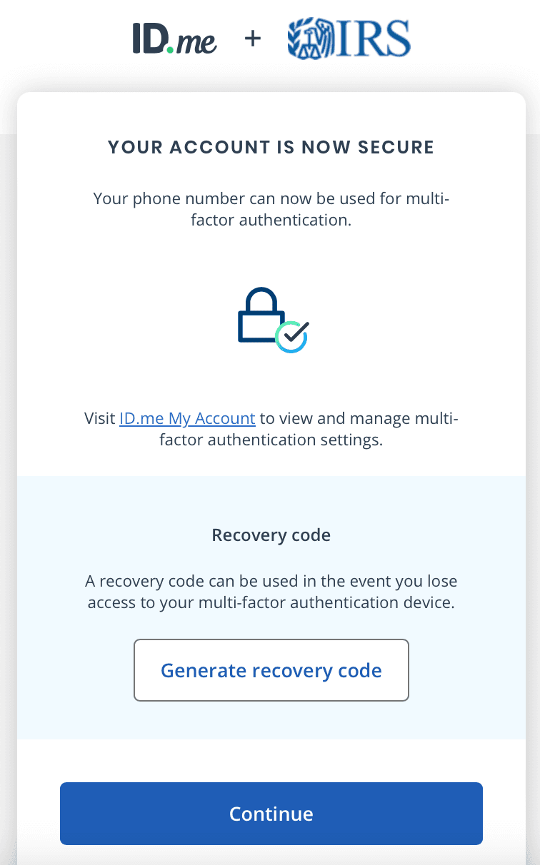 Panel de control de la cuenta del IRS