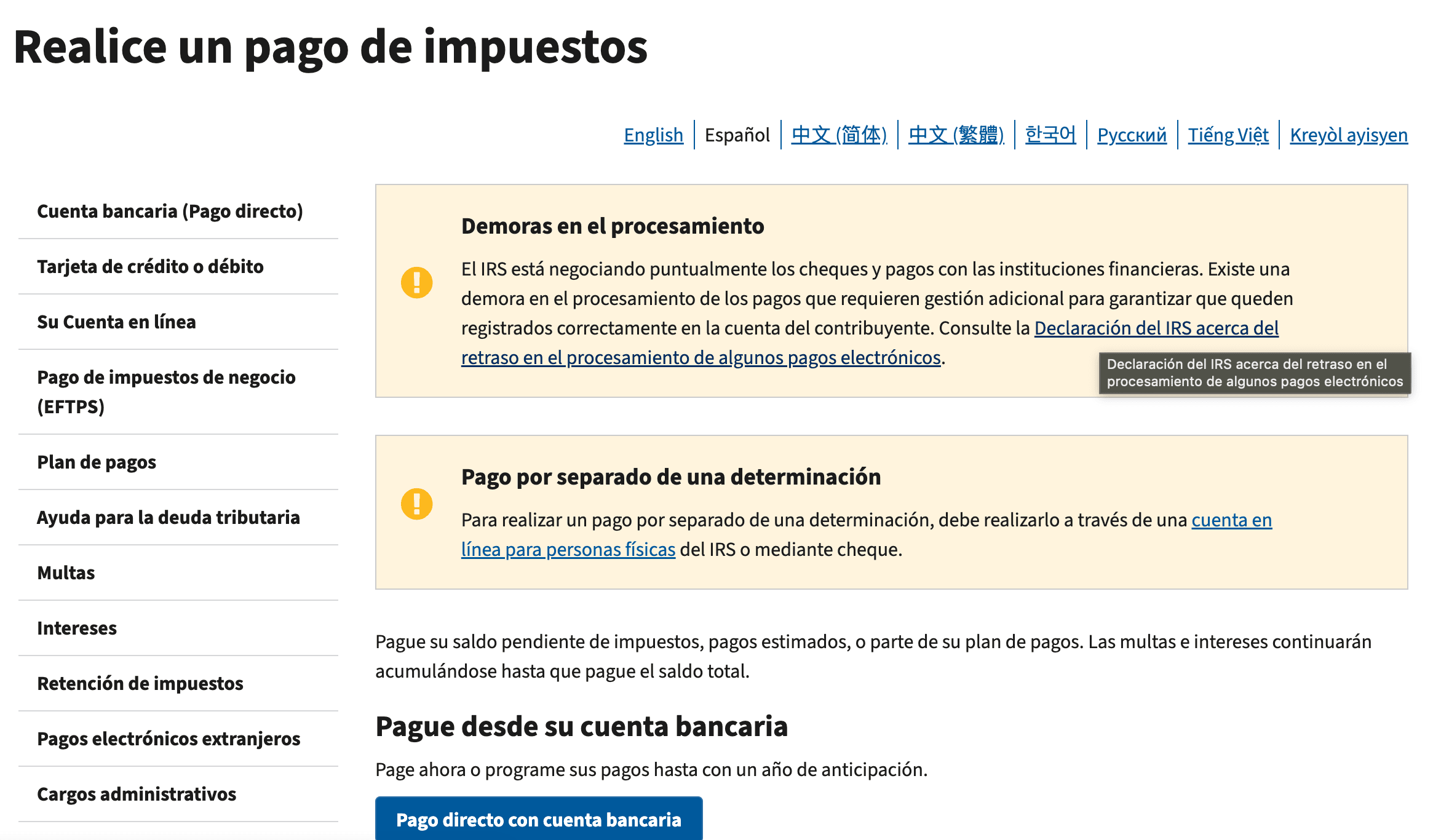 Pago en línea del IRS